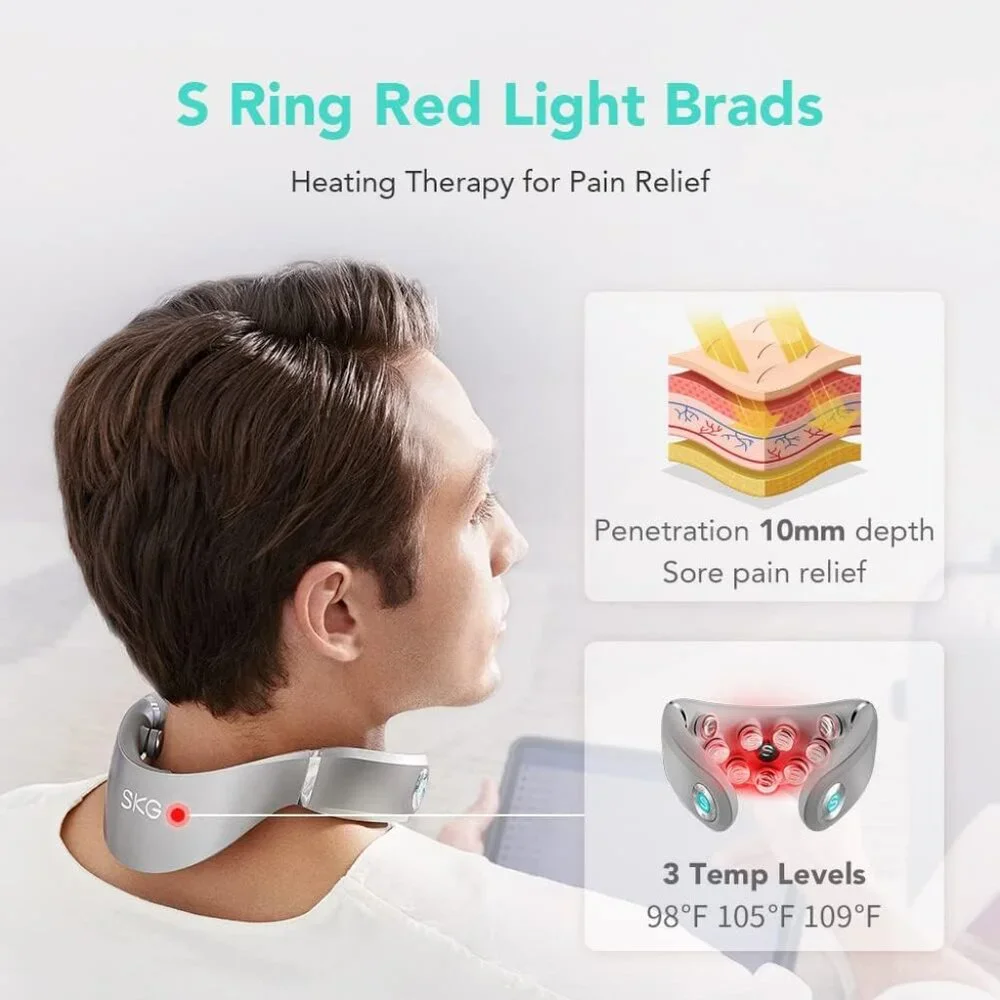 Gray Neck Massager with Heat and Multi-Mode Therapy -